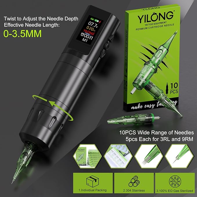 Kit Máquina Tatuar Pen Rotativa YILONG con Fuente Poder y Ti miniatura 6
