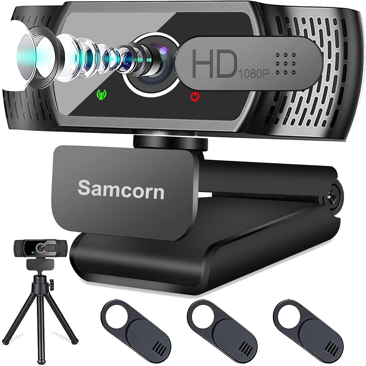 Cámara web con micrófono para escritorio, cámara web USB 1080P HD, transmisión en vivo, computadora portátil, PC, cámara web para videollamadas, conferencias, grabación de juegos, enfoque automático, reducción de ruido 3D