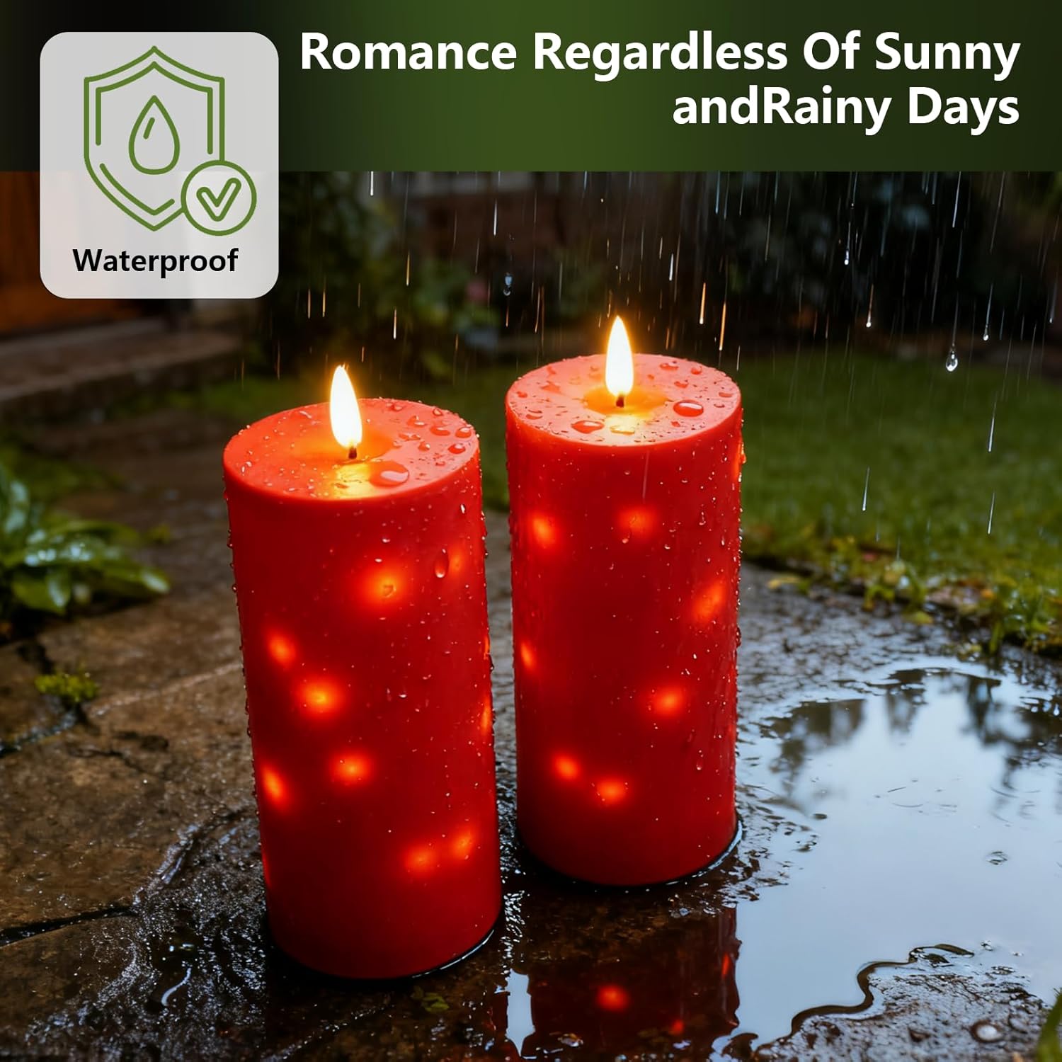 kakoya 10" x 4" Large Outdoor Waterproof Flickering Flameless Candles with Timer,2Pcs Battery Operated LED Pillar Candles with Embedded Star String for Outdoor Lanterns,Porch,Patio Decor(red)