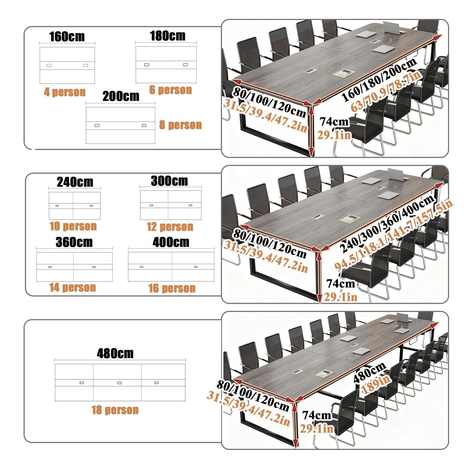 Mesa de conferencias rectangular grande moderna de metal para reuniones y asientos de entrenamiento, 4-6, 300 x 100 x 74 cm, ideal para espacios profesionales y trabajo colaborativo