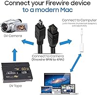 Vista 4 de Cmple - Cable FireWire 800/Firewire 400 bilingüe de 15 pies - Cable Firewire de alta velocidad IEEE 1394 de 9 pines a 4 pines para MacBook PC - 15