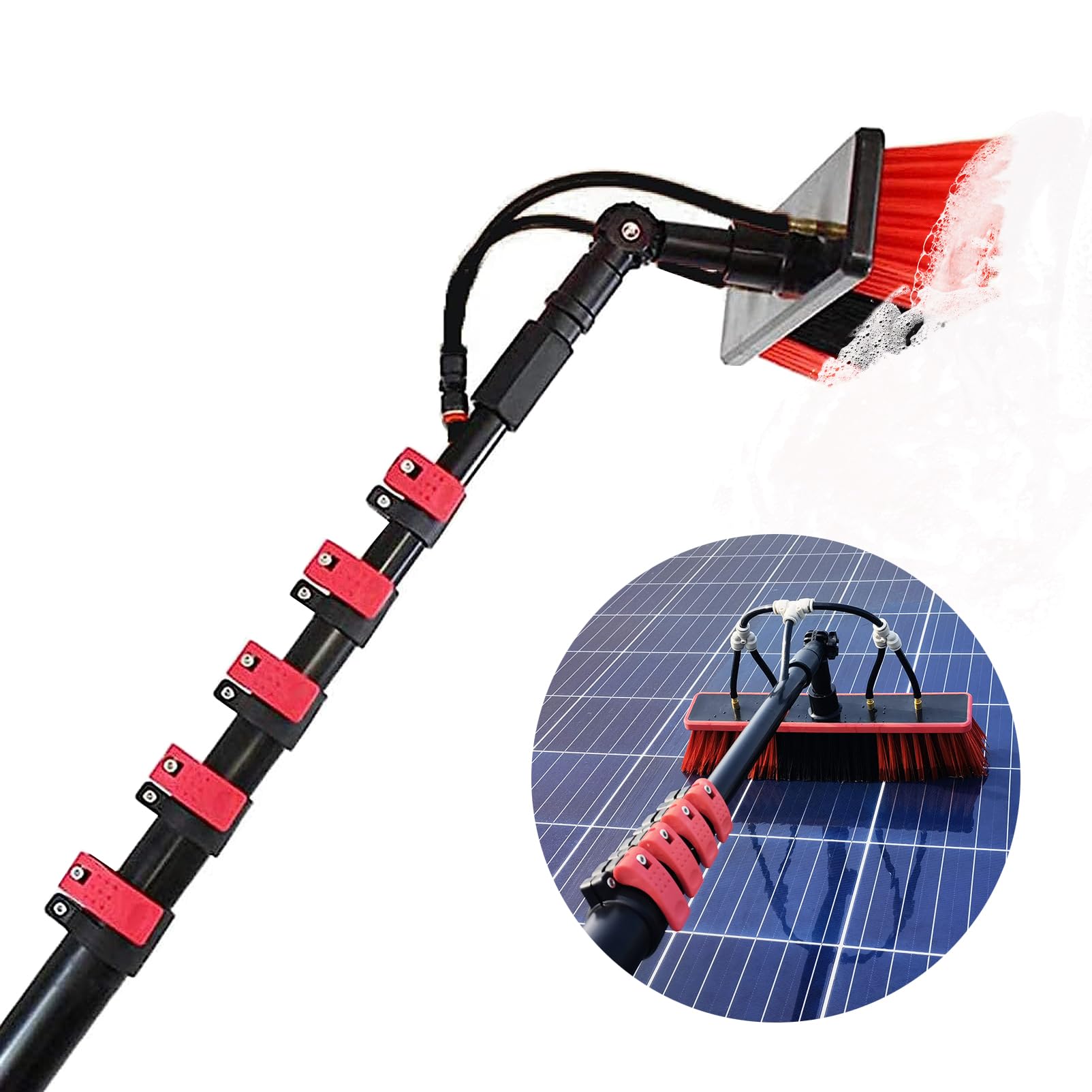 Aioneer Telescopic Water Fed Window Cleaning Pole & Brush Kit – Extendable Cleaner For Solar Panels Conservatories & Roofs – Efficient Reach & Streak-Free Shine-55cm Brush -30FT/9m