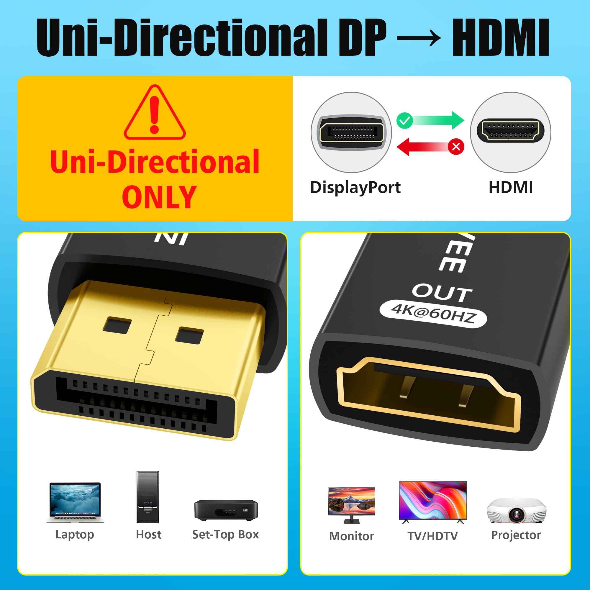 AGVEE Lot de 2 adaptateurs DisplayPort vers HDMI 4K @ 60 Hz, coque en alliage, convertisseur DP Displayport PC vers HDMI, rétrocompatible avec TV Full HD 4K @ 30 Hz 1080p @ 120 Hz, unidirectionnel