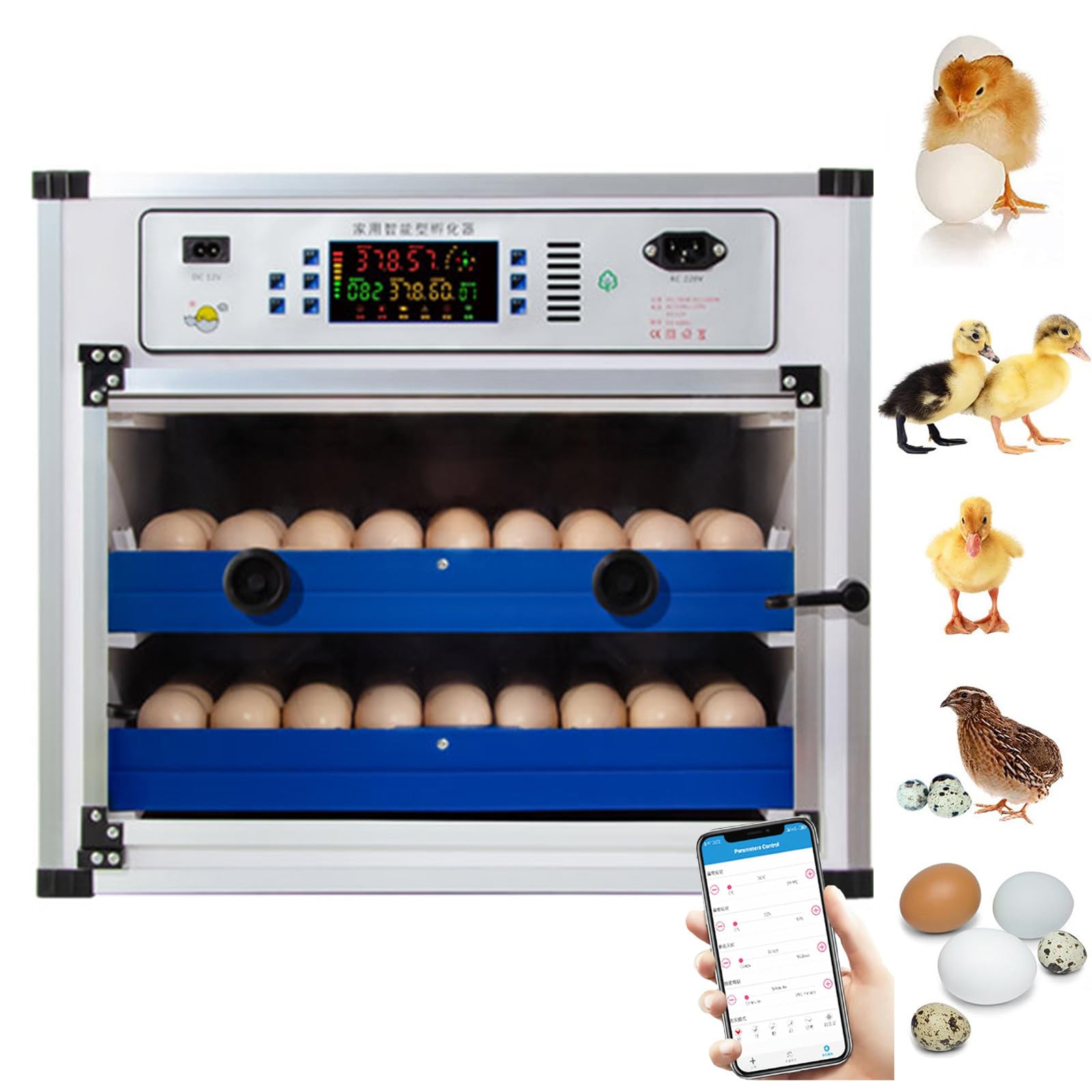Incubadora De 136/204/372/340 Huevos con Volteador AutomáTico Y AdicióN AutomáTica De Agua, Control De Humedad Y Temperatura, FuncióN WiFi, Osciloscopio Integrado, para Aves De Corral 136Eggs