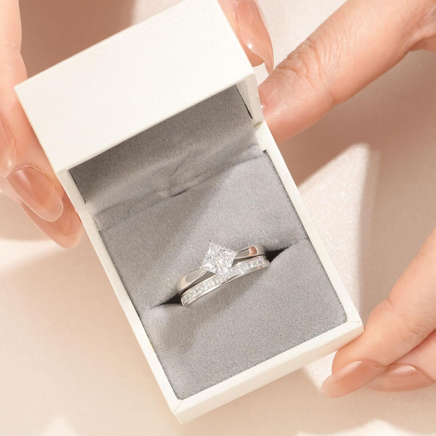 925 Sterling Silver Wedding Ring Set for Women Cz Princess Cut Engagement Ring Size