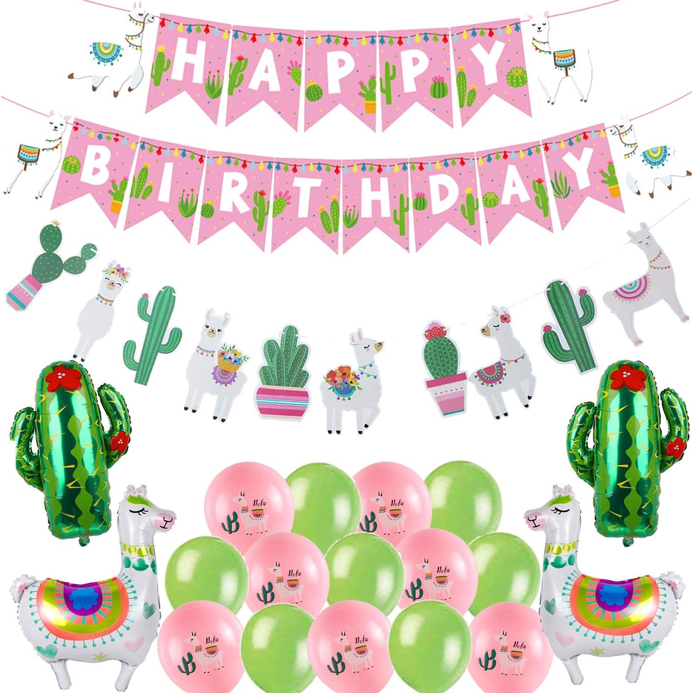 Llama Party Supplies,Llama Birthday Banner,Large Llama Cactus Foil