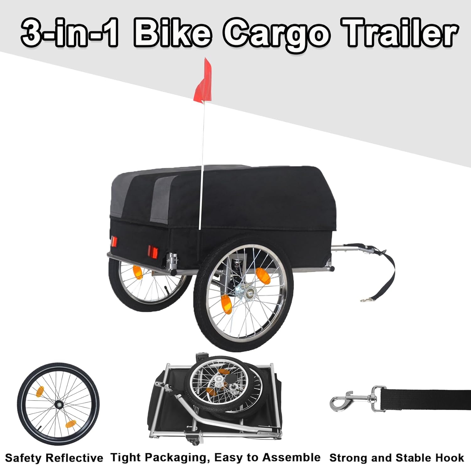 3-in-1 Heavy-Duty Bike Cargo Trailer, Bike Trailer Cargo for E-Bikes, 88lb Capacity with Suspension, Bicycle Cargo Trailer, Ebike Cargo Trailer, Bike Carts for Cargo