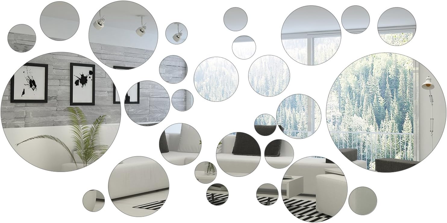 32 Pieces Removable Acrylic Mirror Setting Wall Sticker Decal for Home Living Room Bedroom Decor (Round Circle, 32 Pieces)