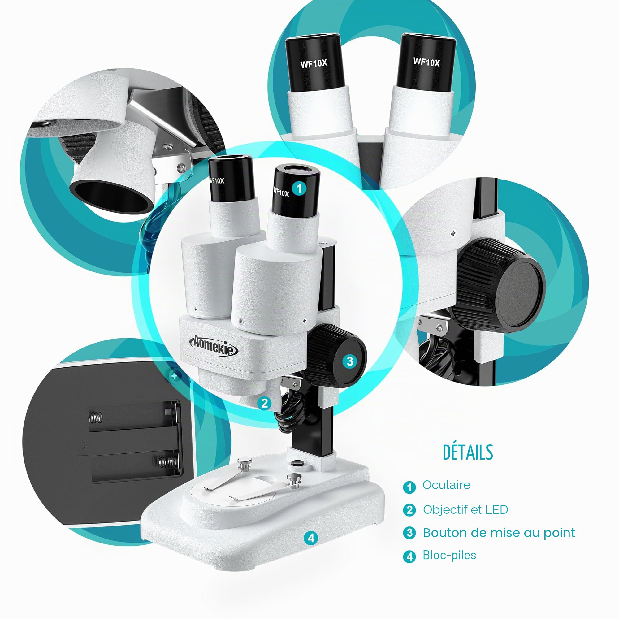 Aomekie Microscope Stéréo 20X/50X, Loupe Binoculaire 3D avec Lames de Verre, Échantillons de Minéraux et Spécimens, pour Juniors et Étudiants
