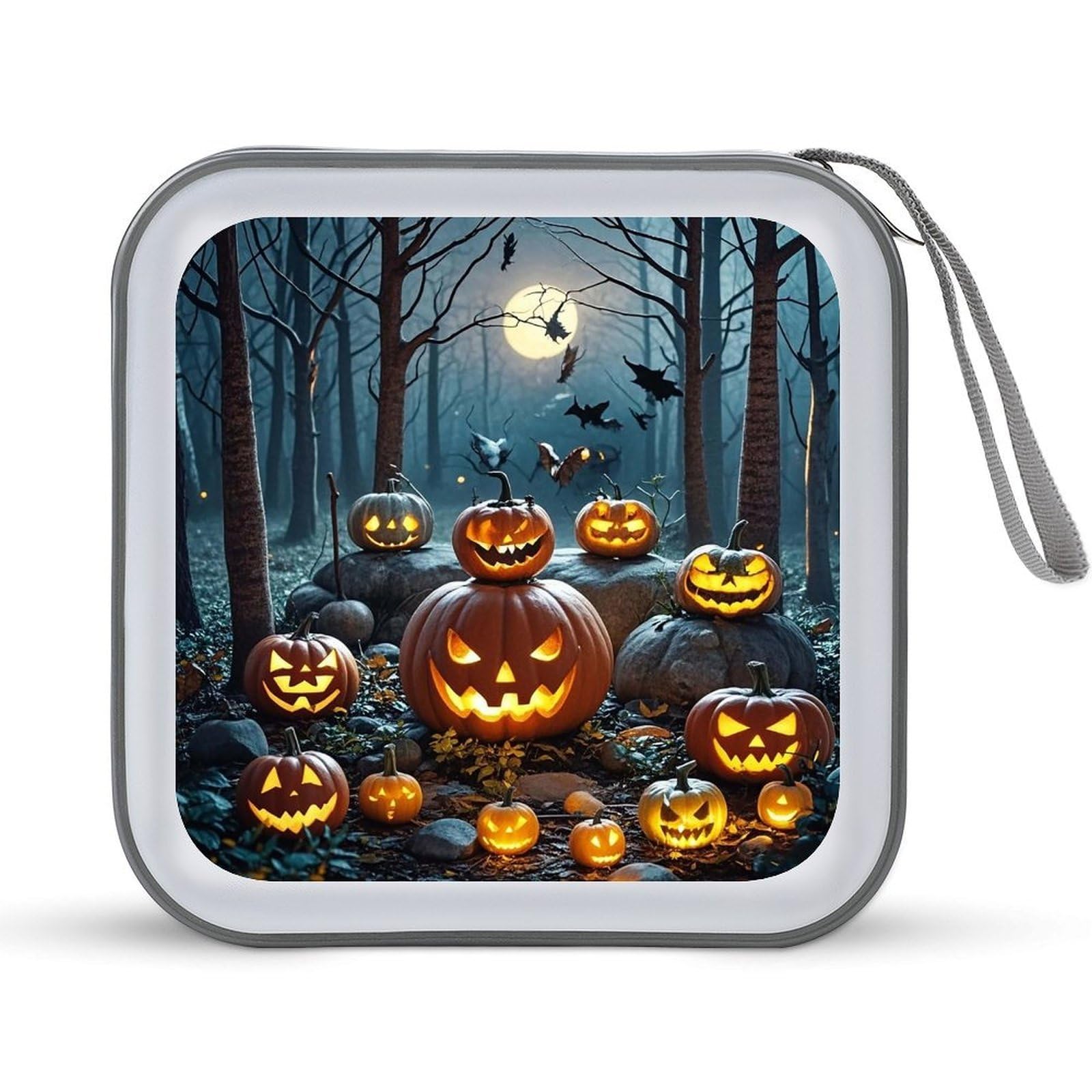 LZQPOEAS Terrifying Pumpkin in The Forest CD Case DVD Case Holder Wallet 40 Capacity Hard Plastic CD/DVD Portable Storage Binder Zipper DVD Disc Cases CD Storage Organizer Holder for Car Home Office