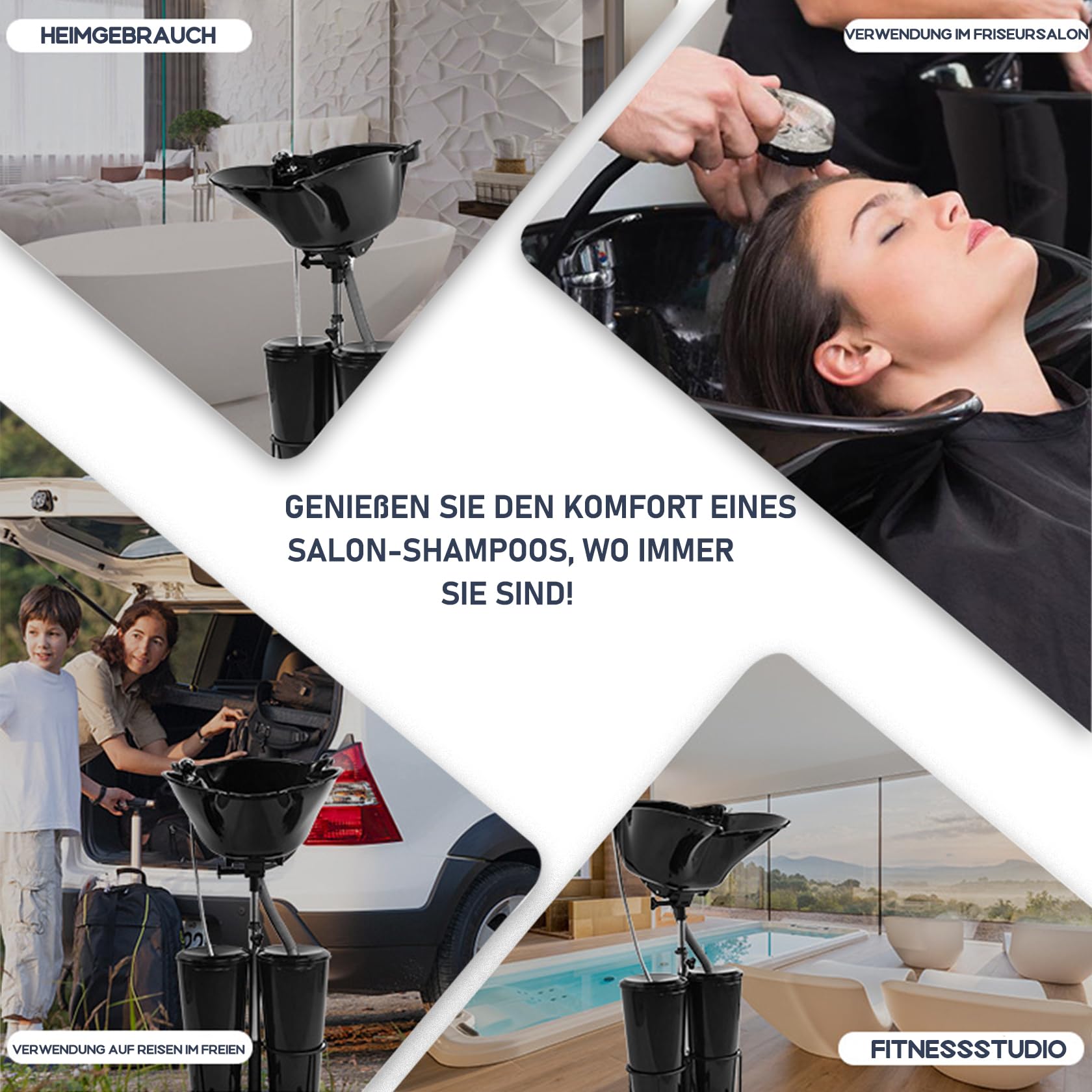 Mobiles Waschbecken Friseur für Zuhause Höhenverstellbar Rückwärtswaschbecken mit Pumpe Tragbares Friseur Waschbecken mit Wassertank und Brause