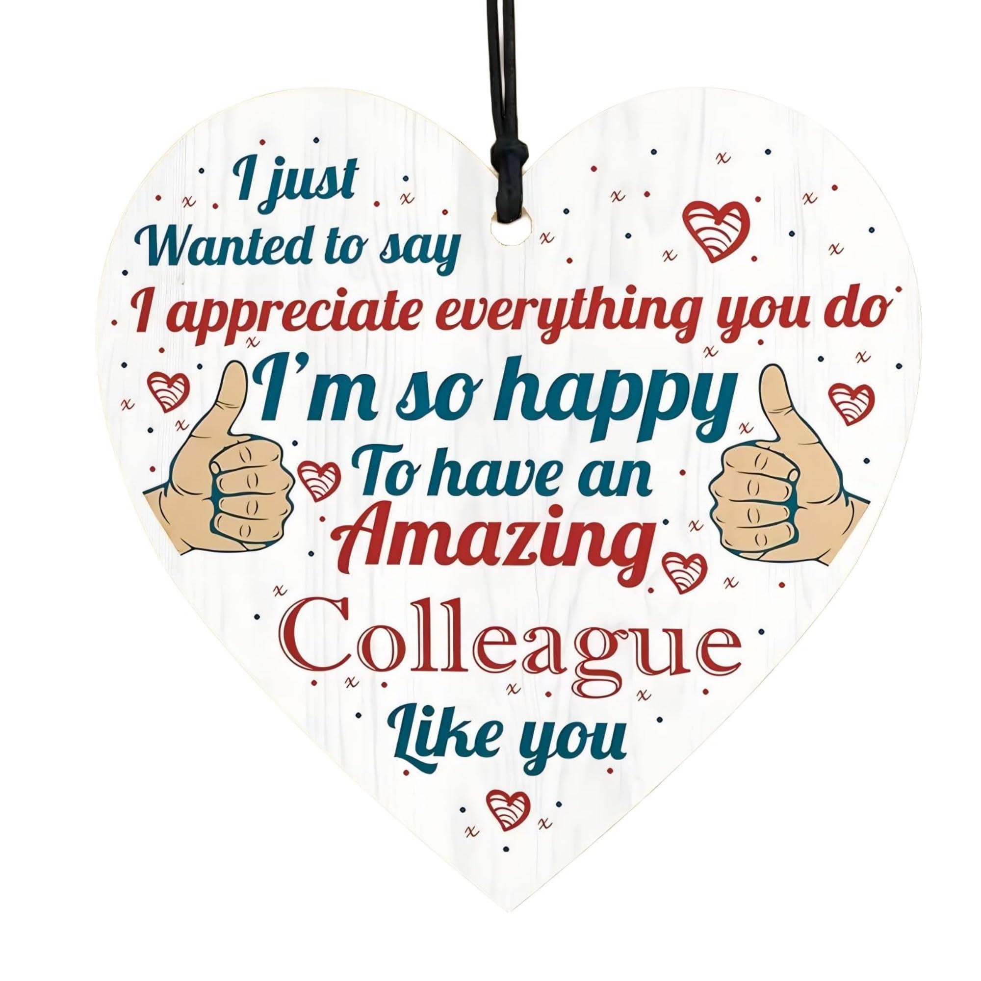 Minwegi Women's White Handmade Appreciation Gift For Colleague - Wooden Heart Hanging Ornament With Inspirational Quote, Heart With Black Cord For Office Desk Thank You Gift For Coworkers15x15×1Cm Cm