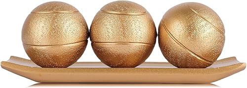 XMGZQ Juego de bandeja decorativa pequeña y bolas de orbes, bolas decorativas doradas con cuencos de centro de mesa para mesa de café, sala de