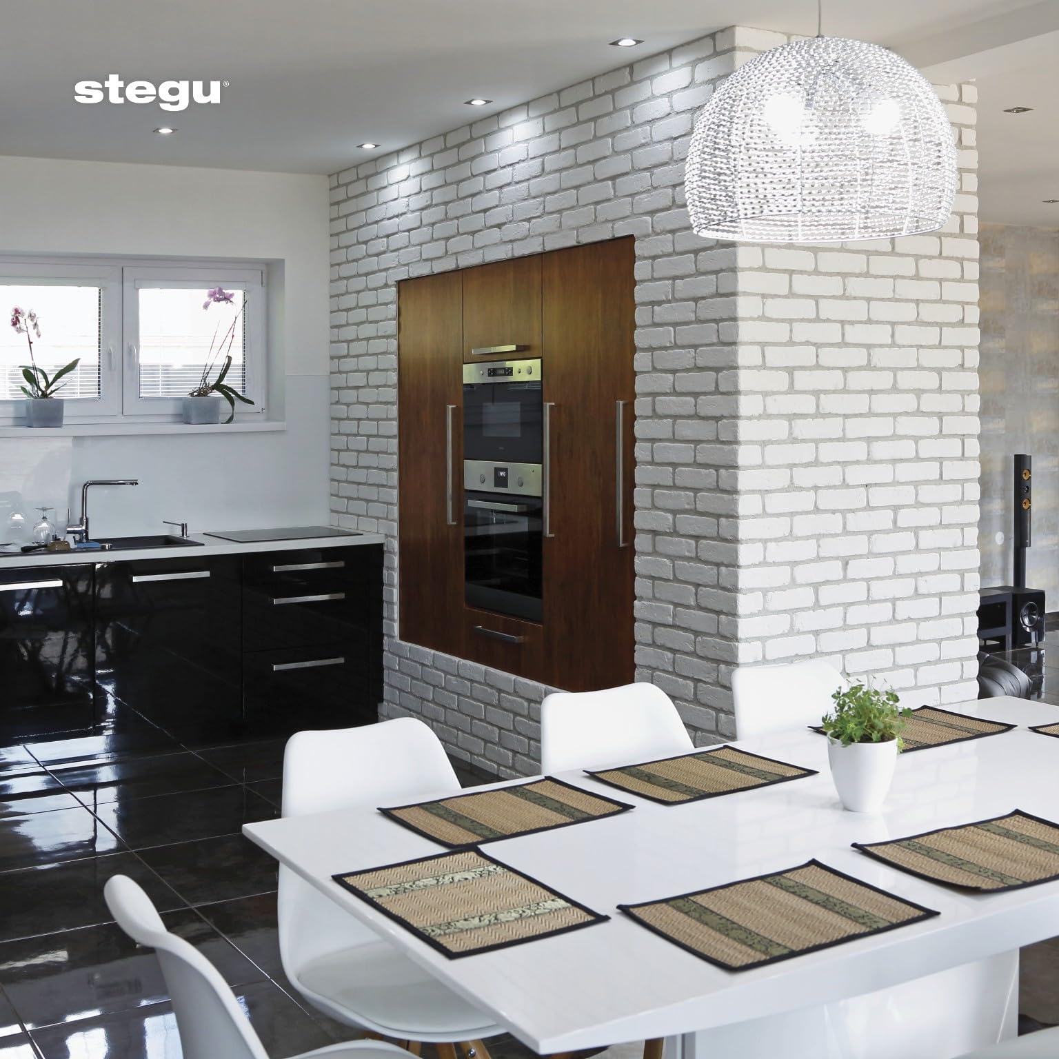 STEGU Loft 1, Pannello Murale in Pietro, Rivestimento Murale Pietra Interni Esterni, Bricchette Decorative Murali in Gesso 0,6 m², 20,6 x 6,3 cm, Bianco