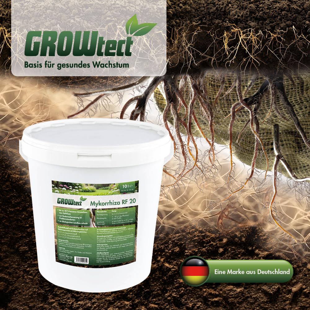 Mykorrhiza RF 20, 10L | Bio Bodenhilfsstoff & Wurzelaktivator mit Endomykorrhiza Pilzen | Bodenvitalstoffe für optimale Wasser- & Nährstoffaufnahme für Stauden, Bäume & alle Pflanzen