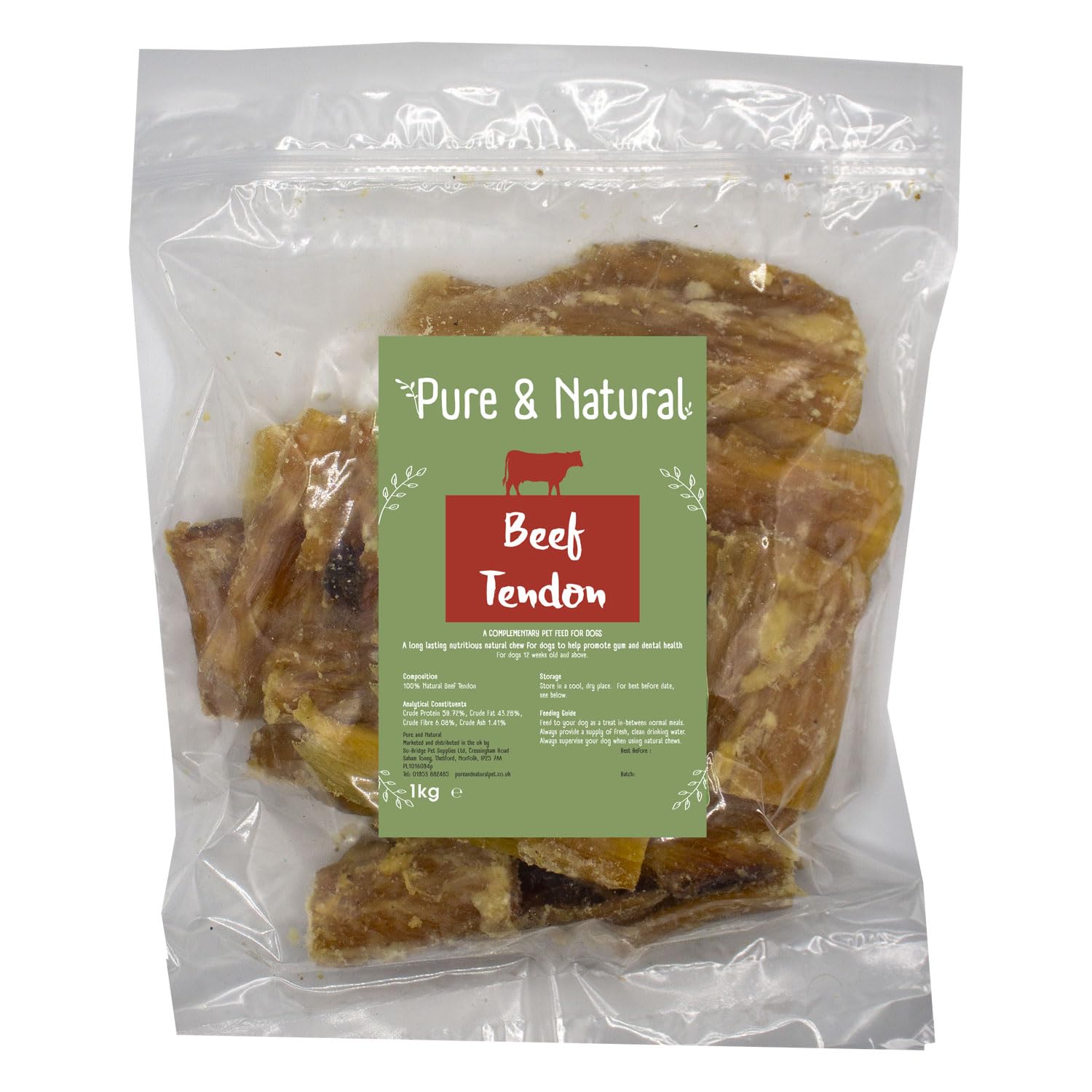 Pure & Natural Dog Treats Beef Tendon 1kg Display Box