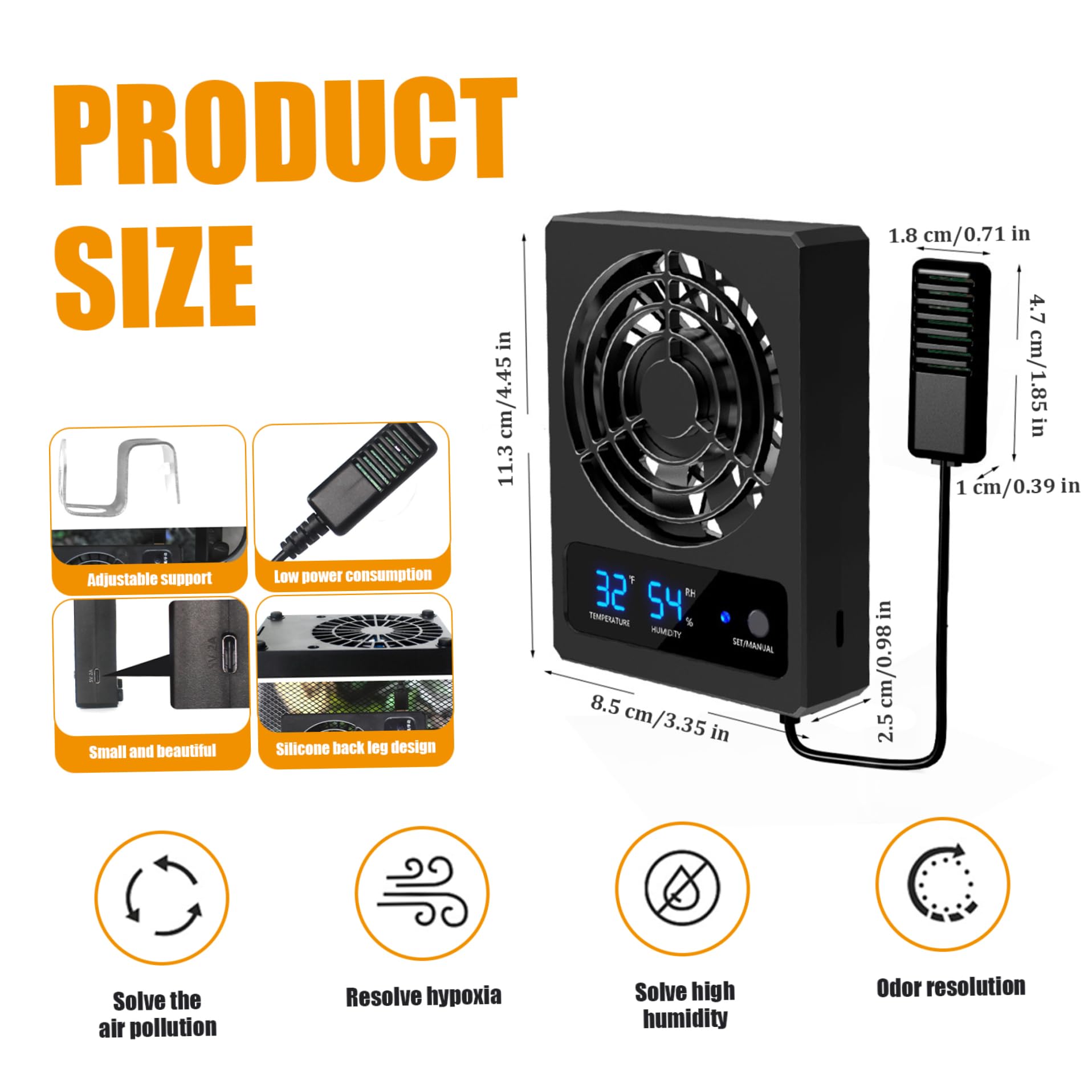 Ventilation Fan for Reptile Tank Cooling Fan Dehumidifier with LED Display for Rainforest Terrarium Vivarium Improving Air Circulation for Amphibians Reptiles Snakes Snake Enclosure - 5