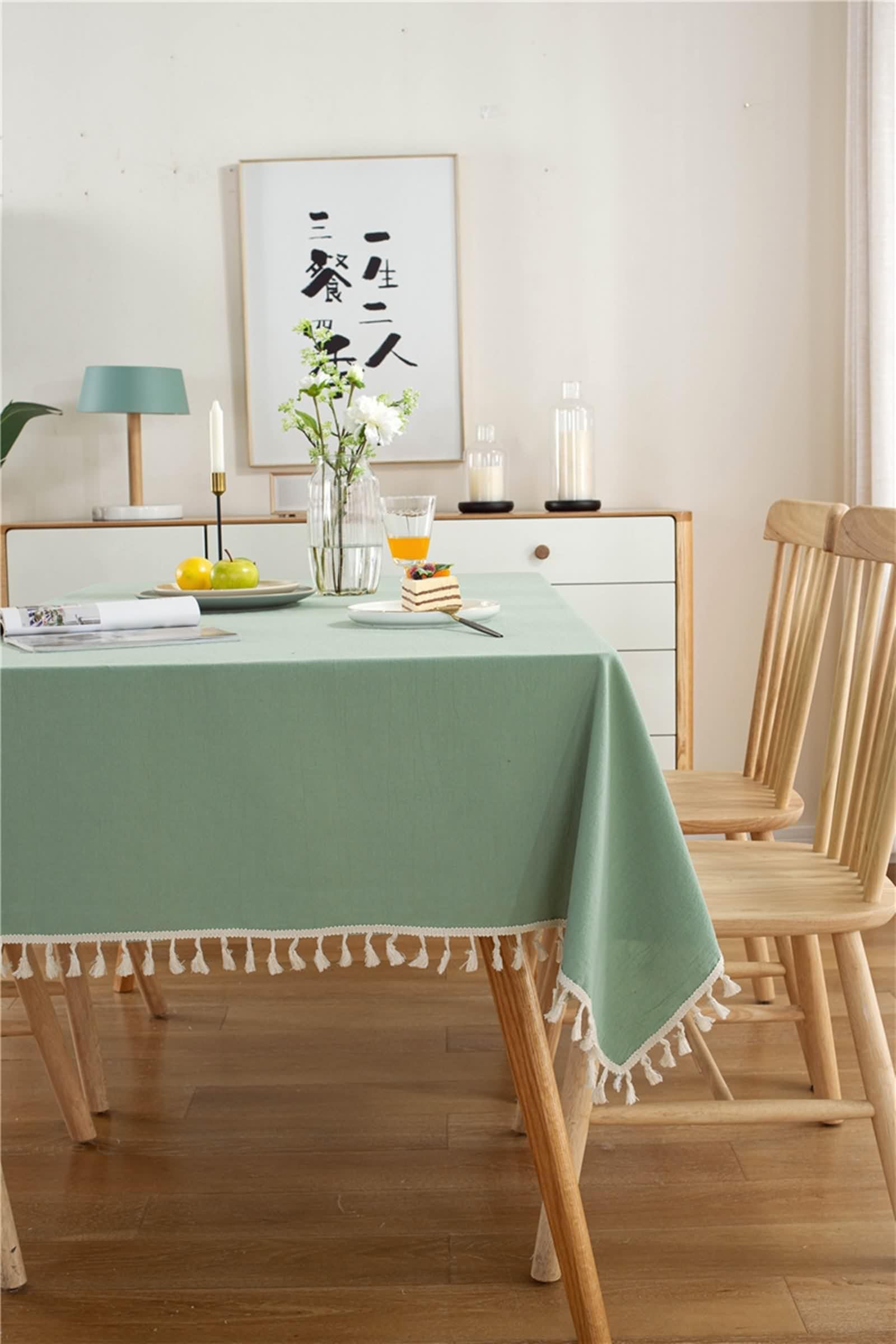 Tovaglia Cotone Moderna, Tovaglia Tavolo Sagra Verde Chiaro Tinta Unita con Nappa Copritavolo 130X180CM per Soggiorno Cucina