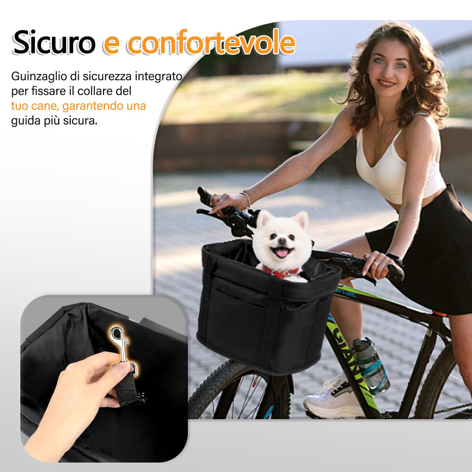 Cestino anteriore per bicicletta pieghevole, impermeabile, per animali domestici, con telaio in alluminio, per cani piccoli, shopping, viaggi (nero)