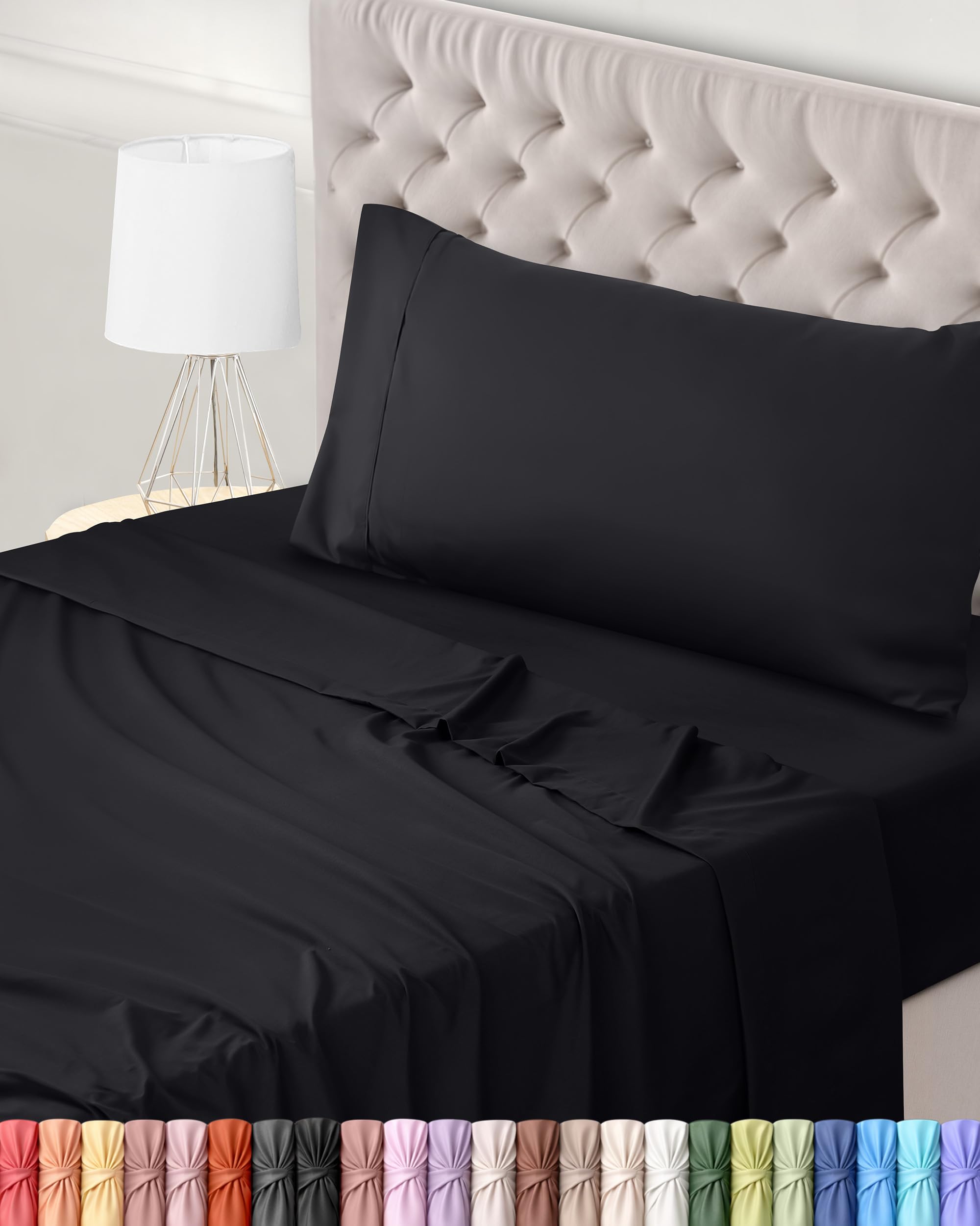 Utopia Bedding Bed Sheet Set Single, Black, 3 Piece – Fitted Sheet, Flat Sheet with 1 Pillow Case 50x75 – Wrinkle, Shrinkage and Fade Resistant – Oeko-Tex Certified, Polyester Microfiber Fabric