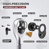 Vista 4 de TOMMARS Juego de trinquetes rechonchos, 1/4 ", 3/8", 1/2" llave de mango de trinquete de 72 dientes reversible de liberación rápida