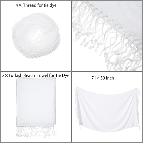 Miniatura 5 de Dielianyi 2 toallas de playa turcas para teñido anudado, toallas de playa blancas de gran tamaño para fiestas de teñido anudado, 71 x 39 pulgadas,