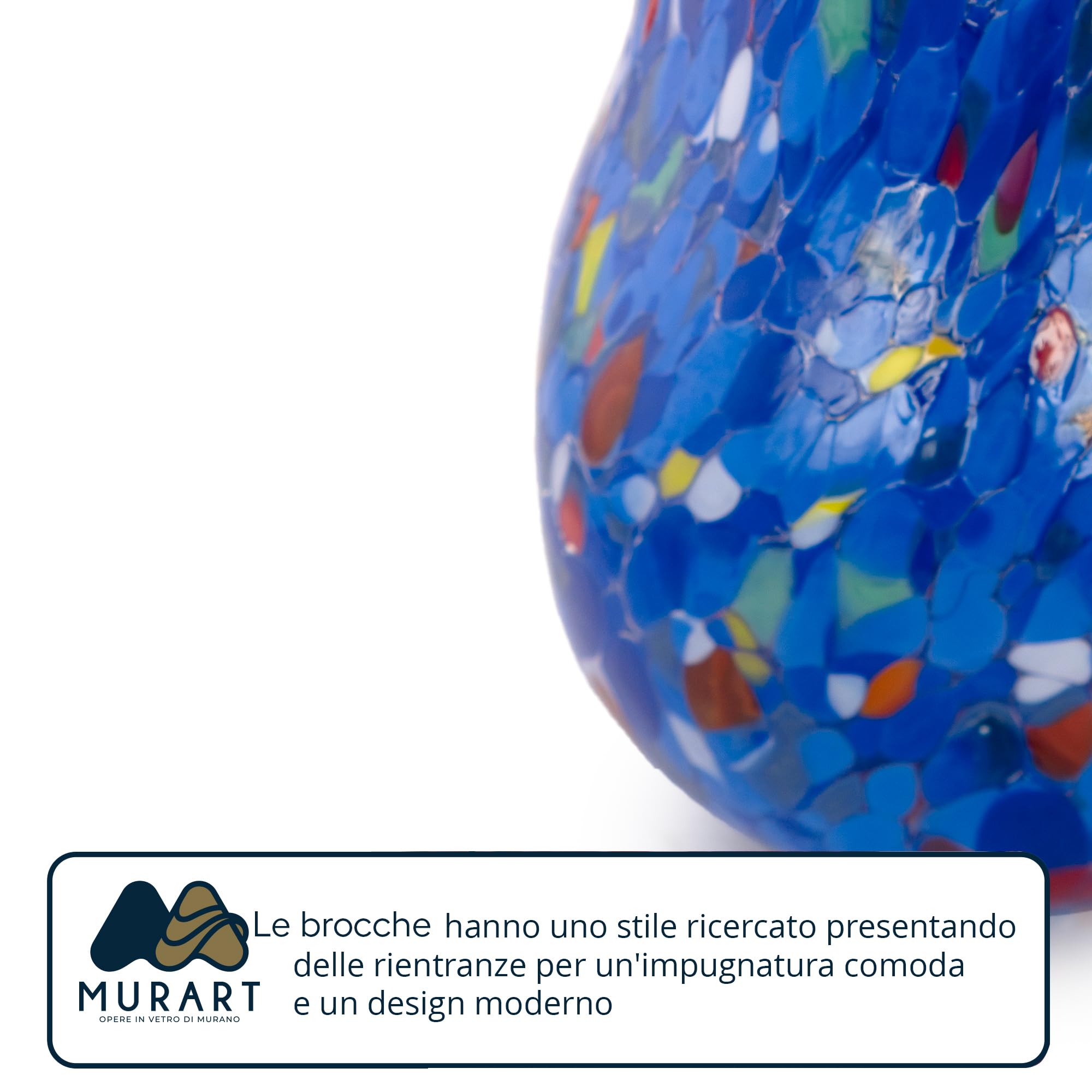 MurArt Jarra de cristal de Murano 500 ml Colección Ondas Altura 20 cm Decorado con Murrine Hecho a mano Made in Italy