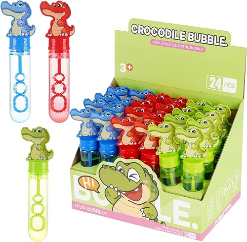 Reptile Party Favors Bubble Wands for Kids Swampy Alligator Bubble Water Toys Crocodile Goody Bag Stuffers Reptile Series Birthday Presents Giveaways 24PCS