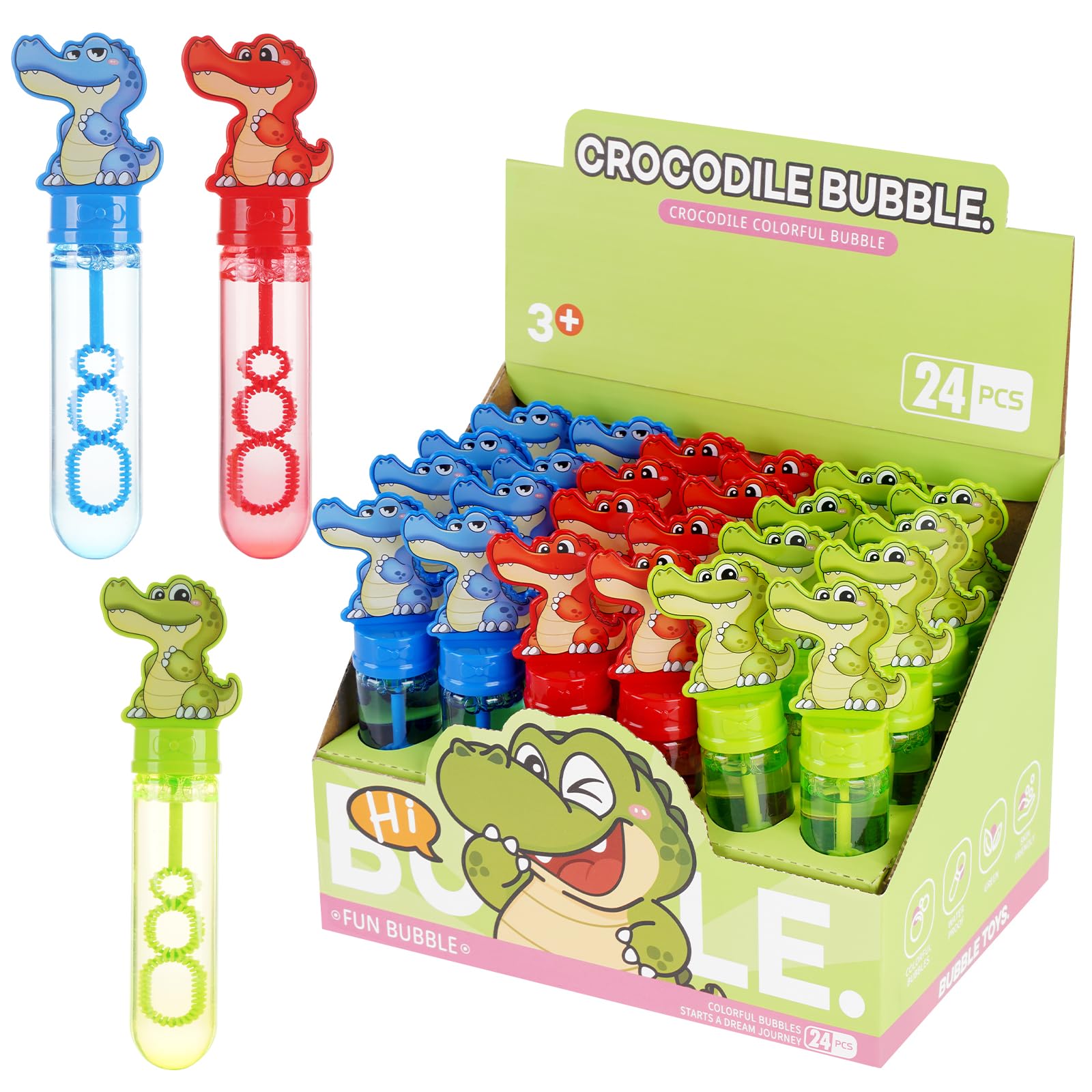 Reptile Party Favors Bubble Wands for Kids Swampy Alligator Bubble Water Toys Crocodile Goody Bag Stuffers Reptile Series Birthday Presents Giveaways 24PCS