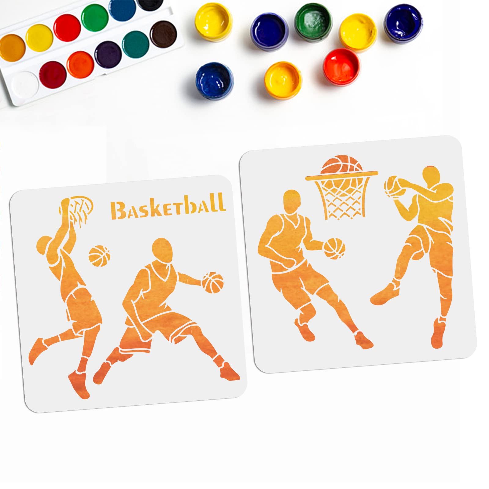 MAYJOYDIY 2PCS Basketball Stencils Athlete Basketball Ball Player Word Quote 30×30cm Reusable PET Template for Painting DIY Cards Making Album Wall Decoration