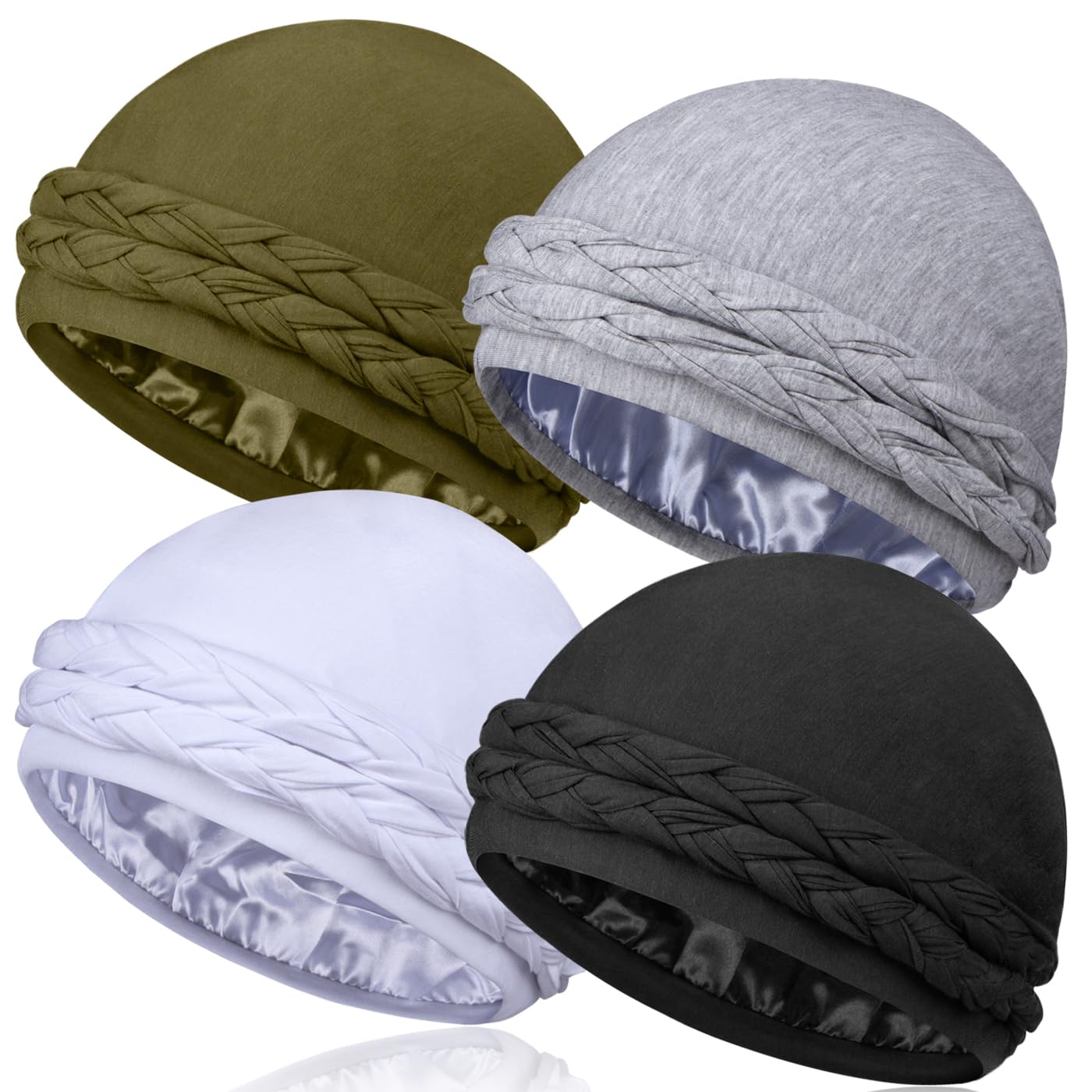 4 Pcs Satin Lined Turban Head Wraps for Men Halo Turban Head Scarf for Hair
