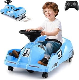 HONEY JOY Electric Cleaning Go Kart, 12V Ride on Race Car with Detachable Mop, 3-Speed Remote Control, Horn, Music & Wirel...