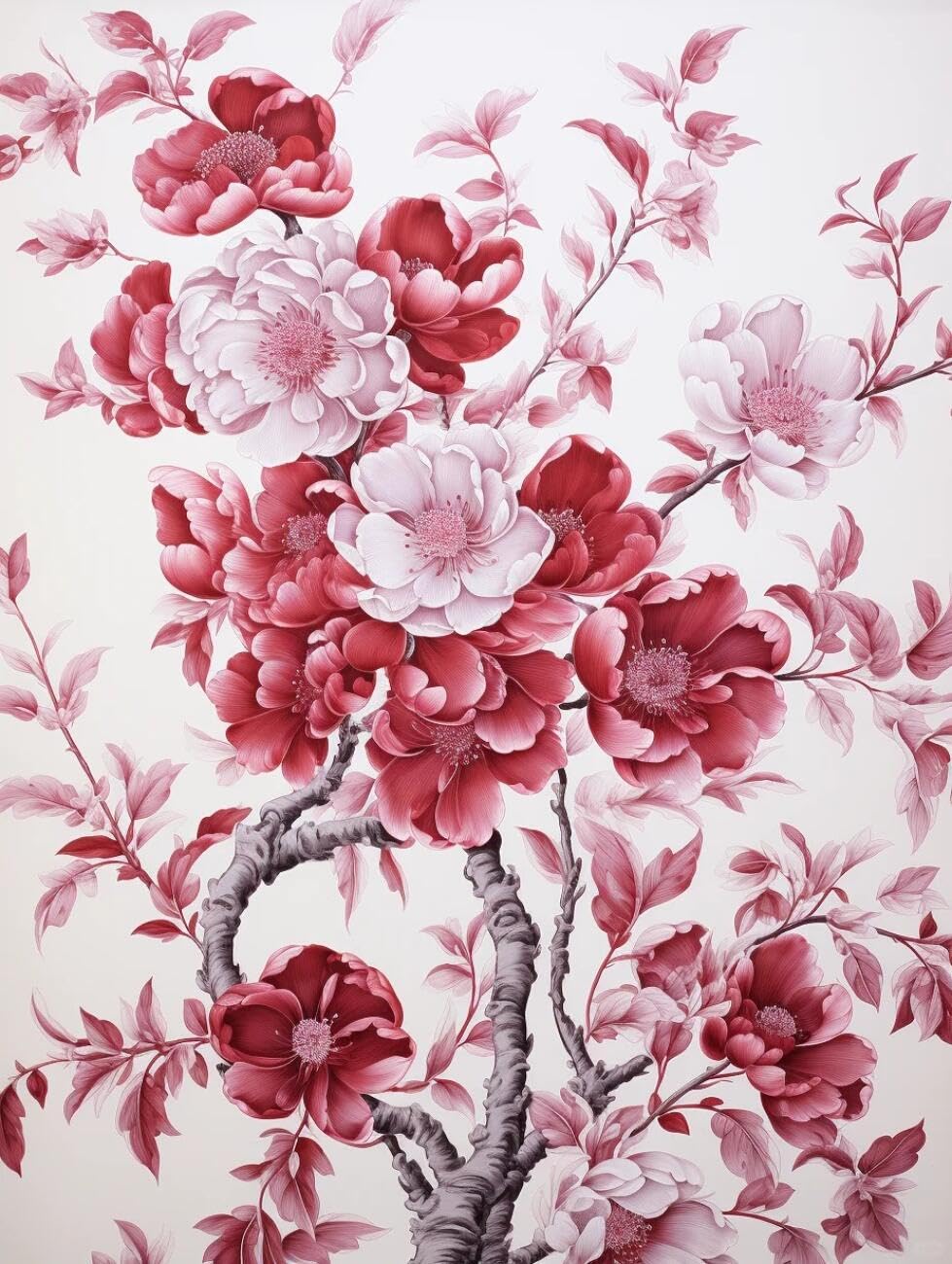 RKFLGEW Flowers 14CT Cross Stitch Kits for Beginners Red Flowering Tree DIY Embroidery for Adults Beginner Needlework Kit with Patterns Needlepoint Art 40x50cm