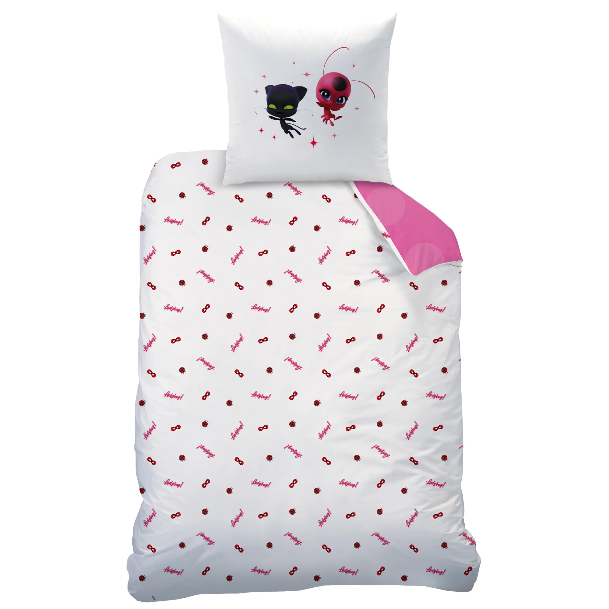 MIRACOULUS Supergirl Juego de cama infantil | 100% algodón | Oeko-TEX | Funda nórdica de 140 x 200 cm + funda de almohada de 63 x 63 cm, estampado de niña | Rosa