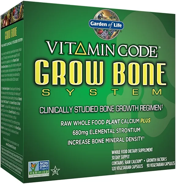 Garden of Life Calcium Supplement - Vitamin Code Grow Bone Made with Whole Foods, Strontium, Magnesium, K2 MK7, Vitamin D3 & C Plus Probiotics for Gut Health, 30 Day Supply