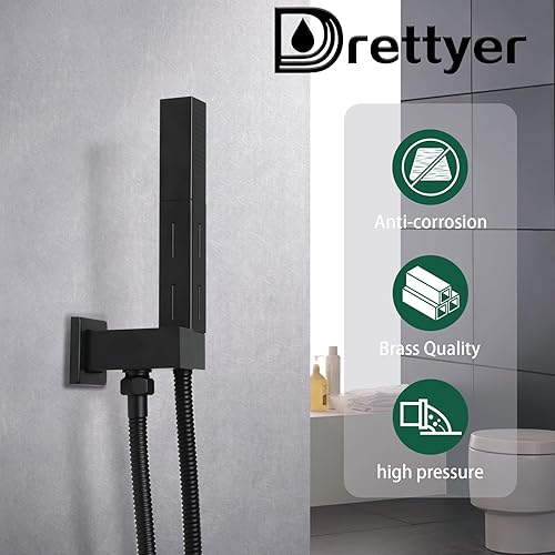 Miniatura 6 de Cabezal rociador de ducha de mano 2 en 1 de latón negro mate con accesorio de manguera flexible de 59 pulgadas de largo y soporte de varita de ducha