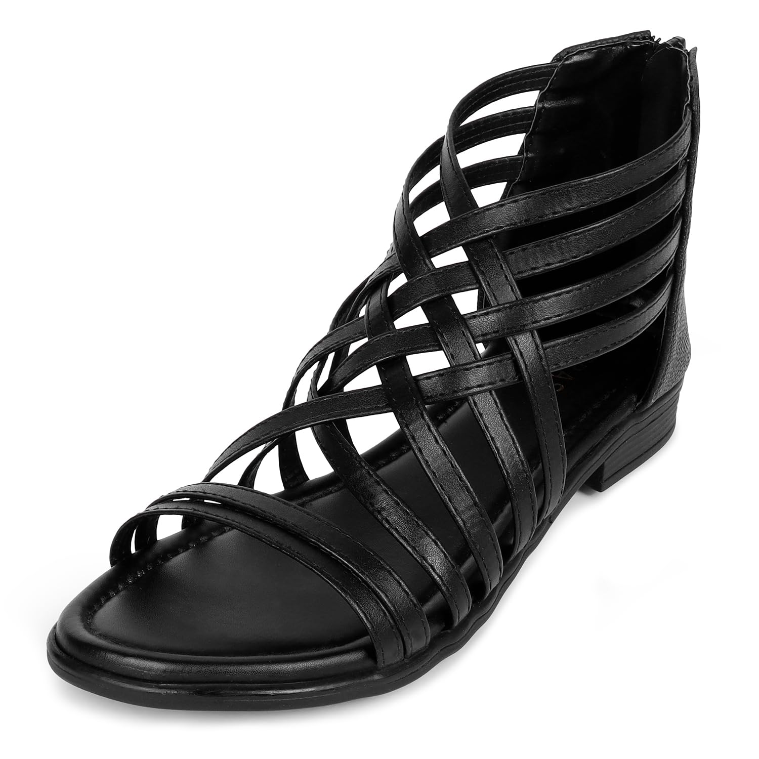 Gladiator Sandals With Zip Closure Flats For Woman And Girls - Women Sandals - Stylish And Trendy Strappy Design Flat Footwear For College, Office And Beach Wear