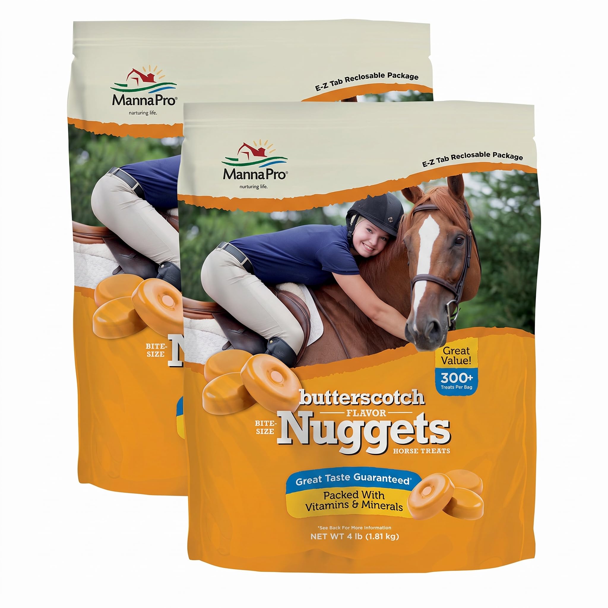 Manna Pro Bite-Size Nuggets for Horses – Horse Training Treats – Butterscotch Flavored Treats for Horses – 4 pounds (Pack of 2)