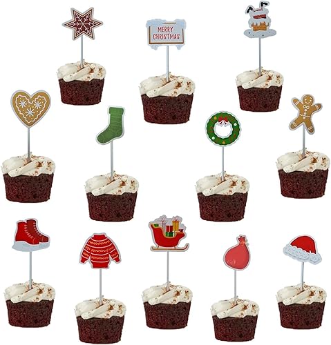 24 adornos de Navidad para cupcakes, decoración de pasteles, decoración de papel para cupcakes DIY disponible en Yaxa Venezuela