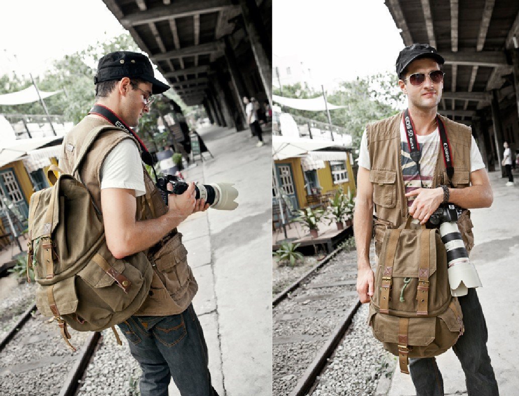 Múltifunciones Impermeable Lona Mochila para Cámara y Viaje DSLR SLR Cámara Bolsa con Cubierta