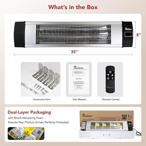 Vista 7 de Dr. Infrarrojo DR-238 - Calentador de pared o techo infrarrojo de carbono de 1500 W con control remoto (plateado)