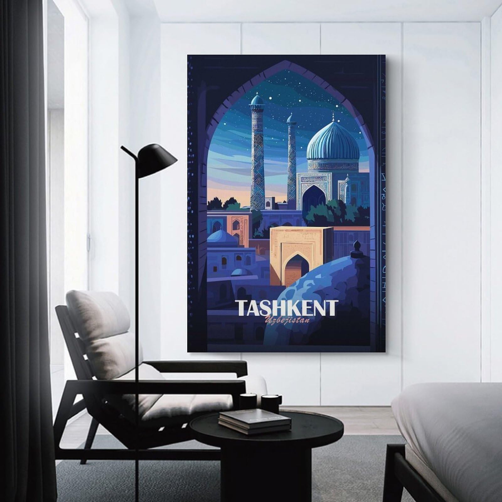 Junmoney Wall Decor Canvas Print Tashkent, Uzbekistan Cityscape Illustration, 12x18inch(30x45cm), for Front Hall, Corridor Or Welcome Spaces, A Neat Decor Update for Hallways