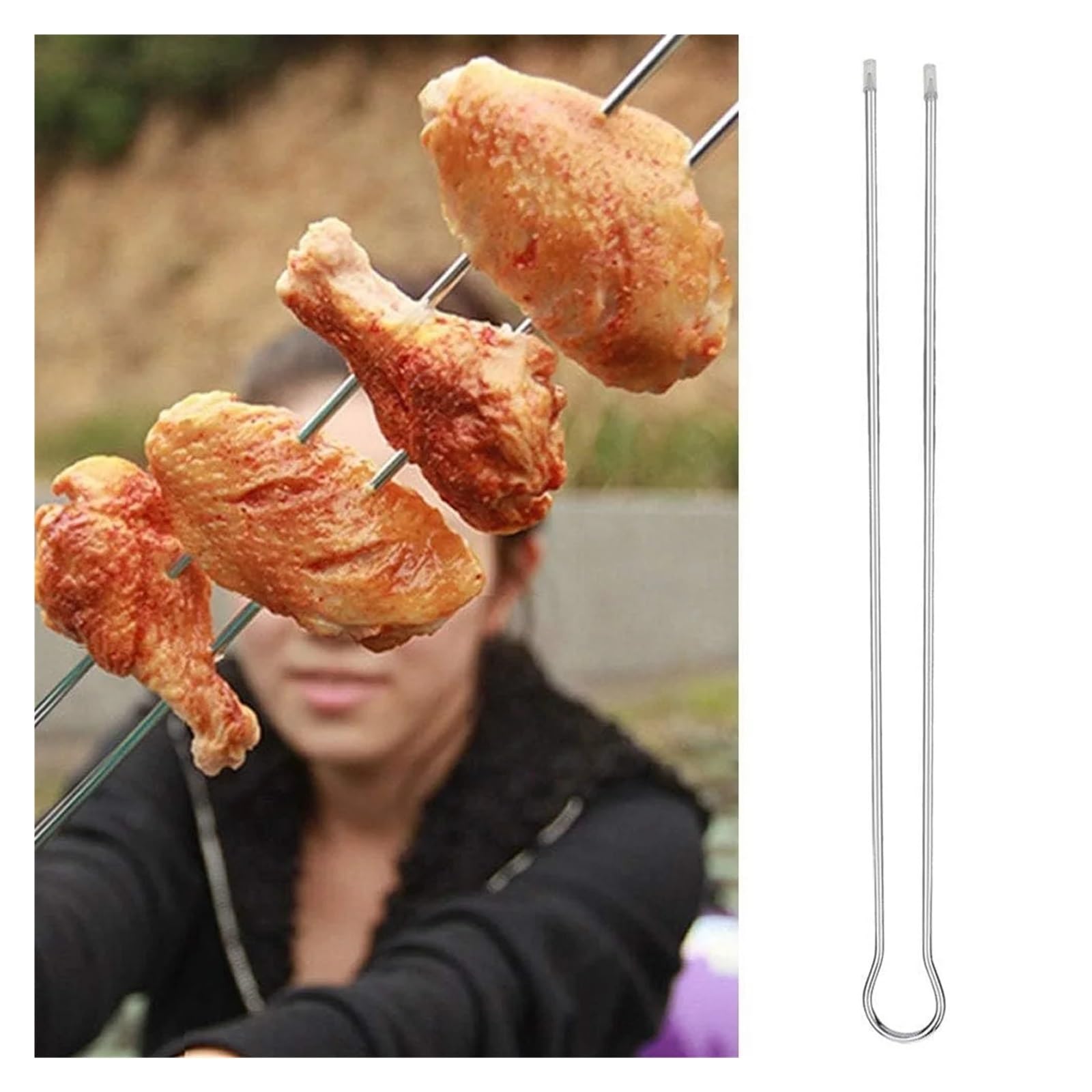 6/10/12pcs U Doppio BBQ Grill Set di spiedini Spiedini di Kebab in acciaio inossidabile Bastoni for grigliate in metallo Strumenti for barbecue da campeggio for picnic(10pcs)