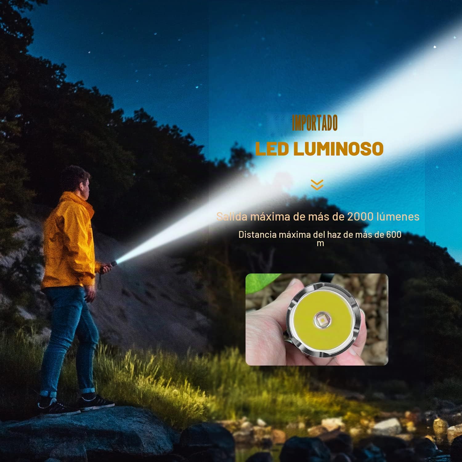 Brinyte PT16 Linterna Táctica Ultrabrillante Largo Alcance Emergencia | 2000 Lúmenes,Alcance Máximo 600m,6 Modos Luz Intermitente&SOS, Indicador Estado,Bloqueo Teclas,Camping Senderismo Emergencias