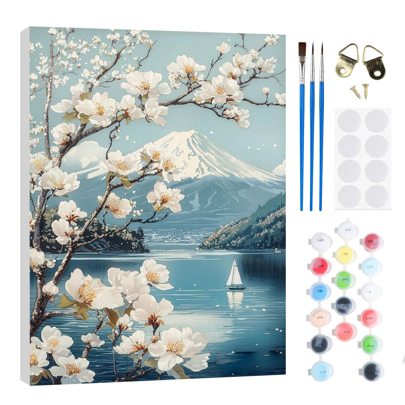 Peinture Par Numéros NEWENMO – Paysage Fleurs Et Livres – Kit Pour Adultes Avec Pinceaux Et Peinture Acrylique