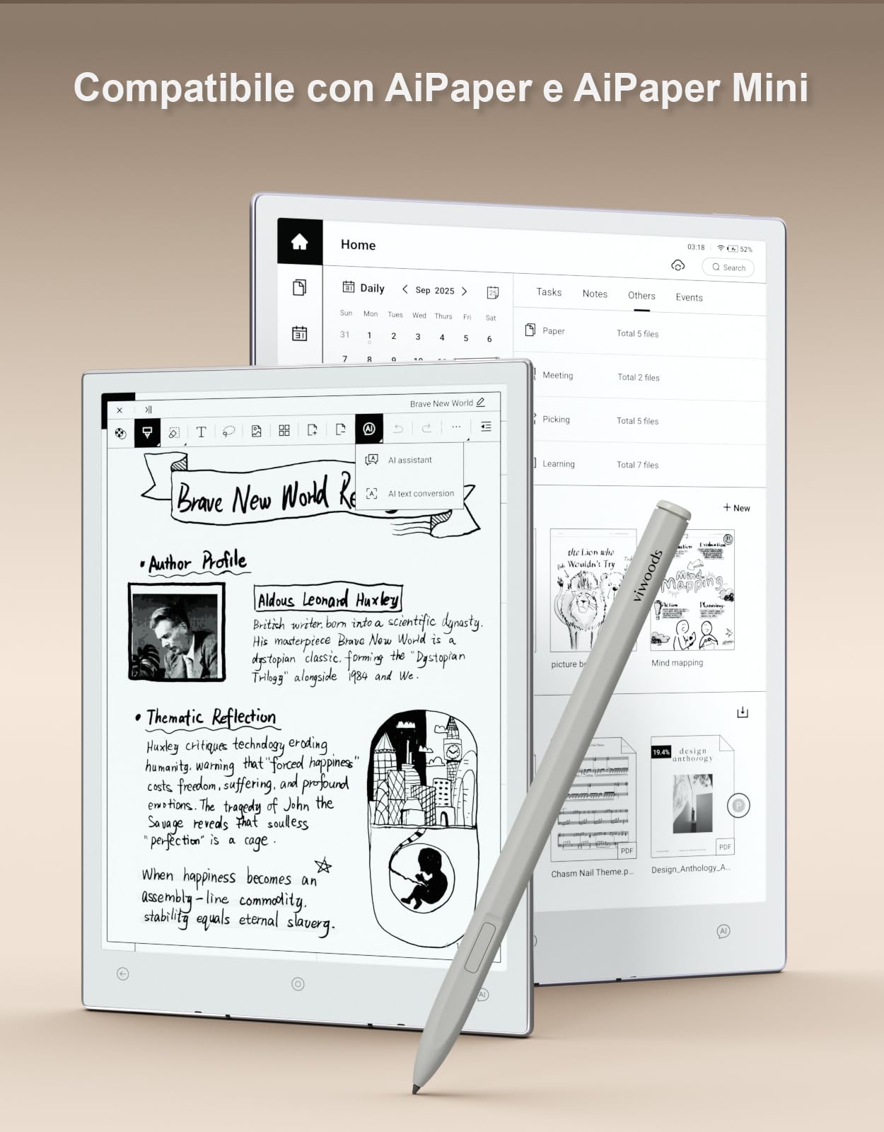 VIWOODS W2 Stylus Pro aggiornato con 5 punte di ricambio, pennino capacitivo avanzato con punta ultra fine da 0,5 mm, alta frequenza di campionamento 960 Hz, sensibilità lineare alla pressione