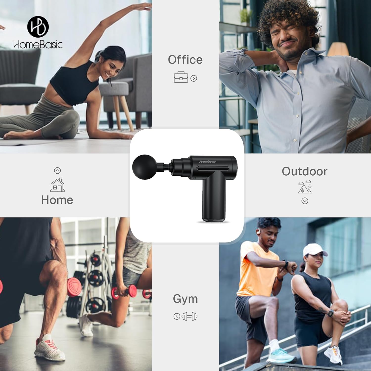 HOMEBASIC Muscle Mate Gun Massager For Full Body Pain Relief| 4 Massage Heads, 6 Speeds| 3600mAh USB-C Rechargeable Battery| Handheld Deep Tissue Massager for Neck Shoulders Back Feet| For Men & Women (BLACK) HOMEBASIC Muscle Mate Gun Massager For Full Body Pain Relief| 4 Massage Heads, 6 Speeds| 3600mAh USB-C Rechargeable Battery| Handheld Deep Tissue Massager for Neck Shoulders Back Feet| For Men & Women (BLACK)