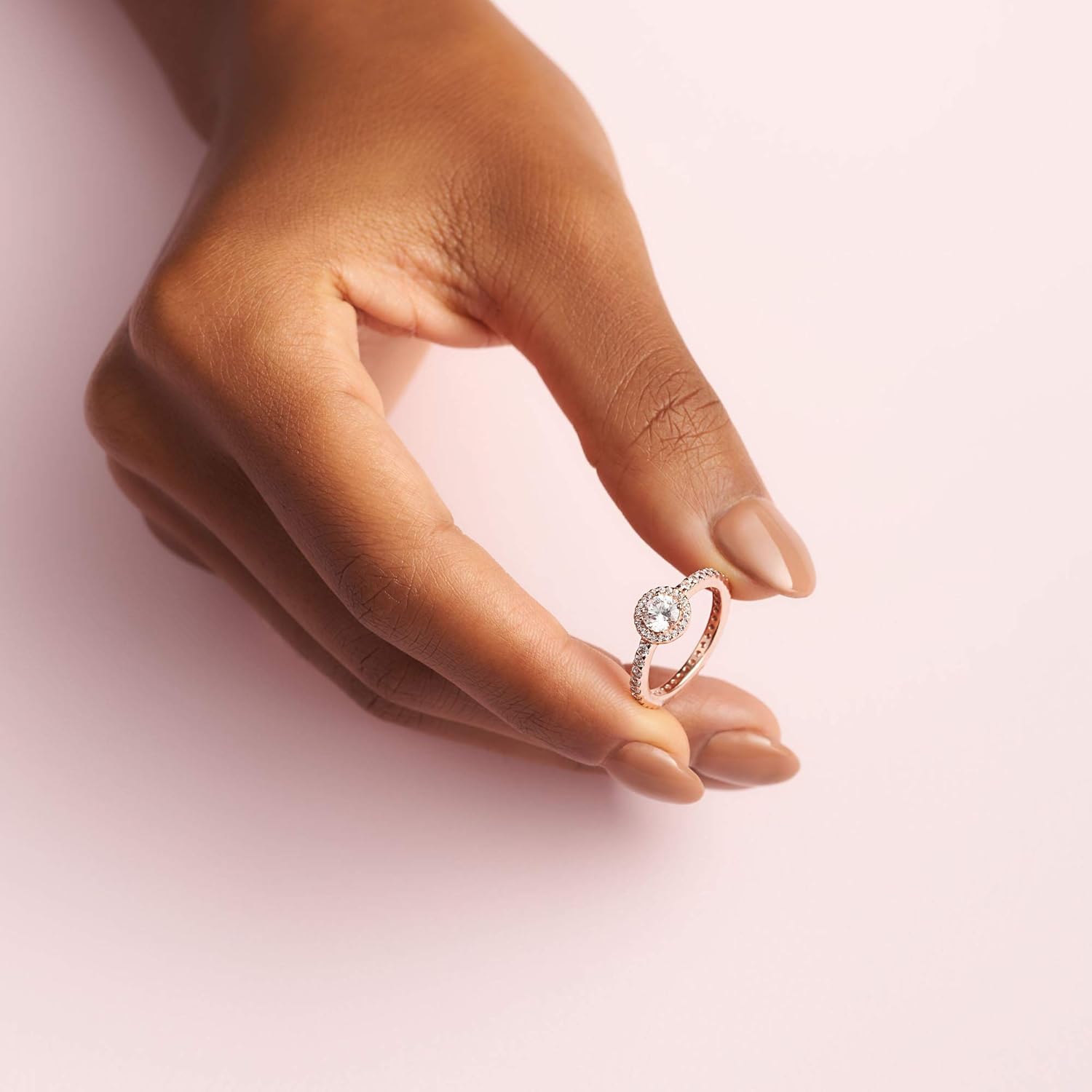 PANDORA Jewelry Classic Sparkle Halo Cubic Zirconia Ring in Rose, With Gift Box