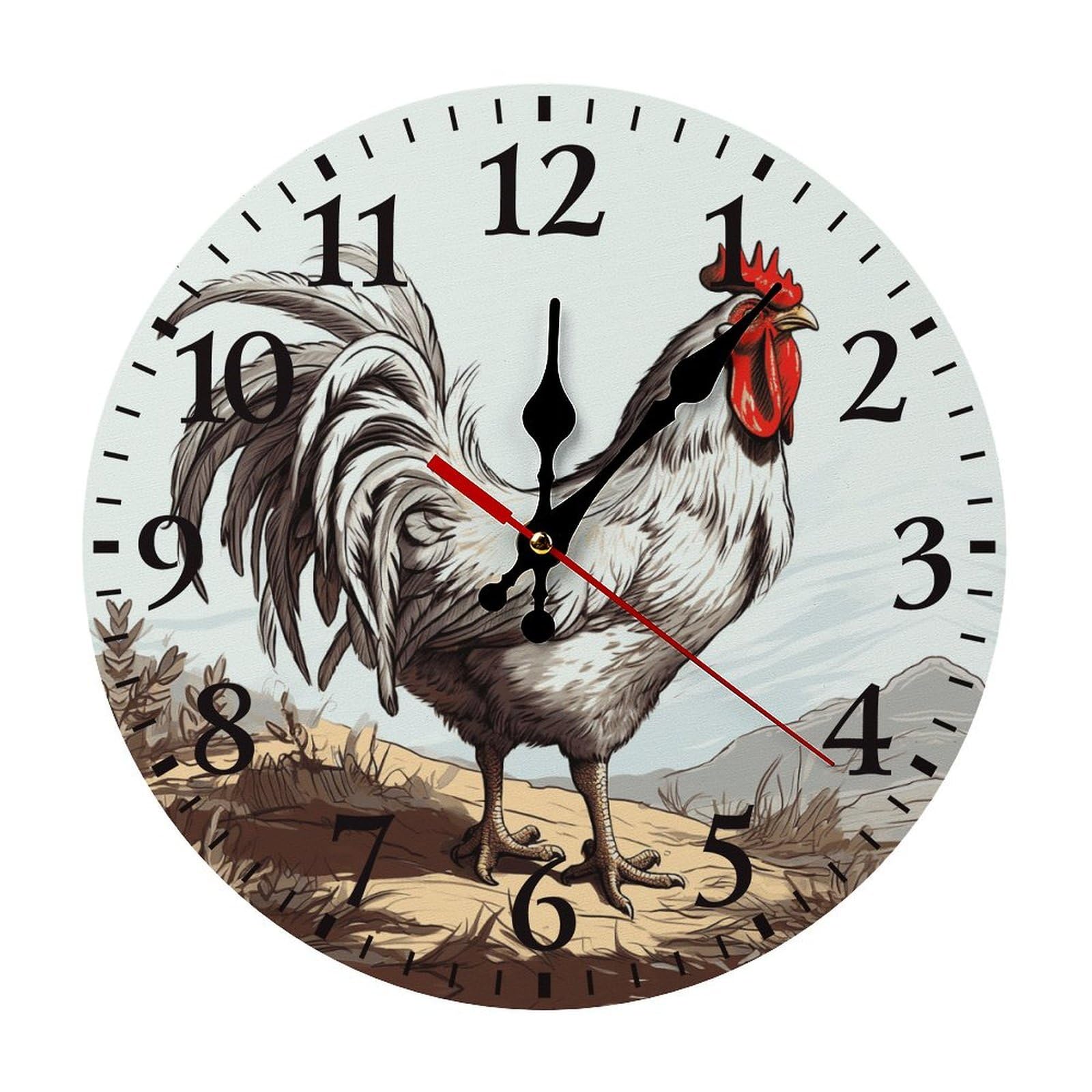 NTVOWPZO 10 Inch Wall Clock Chicken Sketch Battery Operated Wall Clocks Silent Non-Ticking Round Wall Clock for Living Room Kitchen Home Office Wall Decorative Clock
