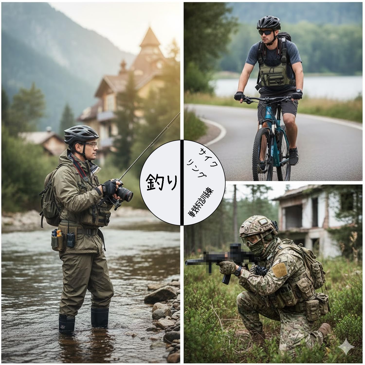 チェストバッグ 【2026強化版】 揺れない 疲れにくい チェストパックリグ 防水 撥水 反射材付き ランニングベスト ボディバッグ 前掛け スリ対策 旅行 釣り 自転車 バイク 犬の散歩 サバゲー 作業用 男女兼用 (ブラック/グリーン/ブラウン) - 4